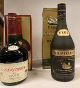 A 680ml bottle of Courvoisier Luxe Cognac 40% volume and a bottle of R Beauregard & Co Napoleon