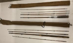 2 x Assorted vintage split cane rods including Allcocks 'Melody' three piece rod and a unnamed