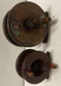 2 x Vintage wooden and brass fly fishing reels (CWH Ref: V02)