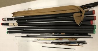 5 x Assorted black plastic rod tubes 4' to 6' and assorted damaged rods and poles including split