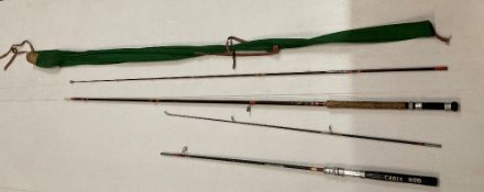 A Rodrill-London Goldcrest brand 'Kingfisher' two piece fly fishing rod in a bag and a 'Viking' two