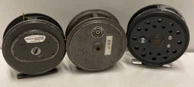 3 x Vintage fly fishing reels by Intrepid Rimfly and J W Young and Sons 'Condex' and one other (no
