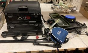 A 'X4S' on box fishing box with add on trays/feet, adaptors including carp ready rigs,