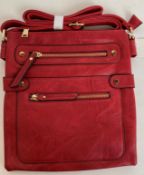 2 x Red coloured Long & Son London multi pocket cross body bags (RRP - £45 each) (CWH Ref: R12)