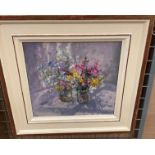 Gillian Roberts, framed oil on board 'Wild Flowers from Compton',