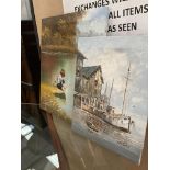 Two small oils on canvas, W Jones 'Continental Harbour Scene',