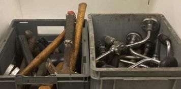 Contents to two grey plastic boxes - a quantity of assorted Ball Pein claw hammers and a quantity
