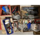 Contents to two pallets, wood handles, files, oil stones, reamers, spanners grinding discs,