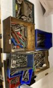Contents to 5 trays, a quantity of lathe turning tools, spur gears,