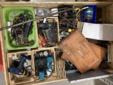 Contents to two pallet crates , a selection of welding hose and regulators, 100v extension reel,