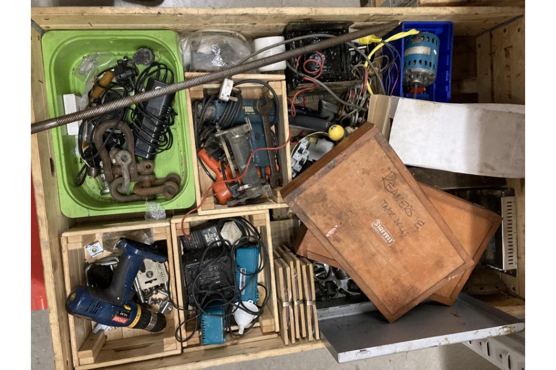 Contents to two pallet crates , a selection of welding hose and regulators, 100v extension reel, - Image 1 of 5
