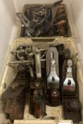Contents to two plastic trays - a quantity of Record and Stanley wood planes and parts (CWH Ref: