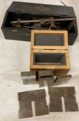Moore & Wright scribing surface gauge and a box of Mitutoya precision measuring tools for