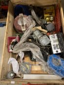 Contents to two pallets to include 110v transformer, old vacuum cleaner, motors, spray can,