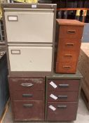 2 x 3 Draw metal storage pedestals, a 2 draw metal filing cabinet complete with key,