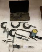 5 x assorted small micrometers, dial caliper gauge, micrometer head and a digital vernier caliper,