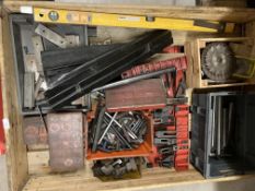 Contents to pallet crate, metal lathe boring bars, allen keys, spirit level, clamping kits, washers,