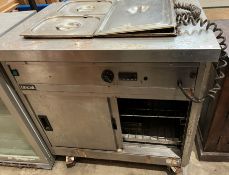Lincat stainless steel mobile 3-pan bain-marie with sliding double-door warming cupboard 240V (CWH
