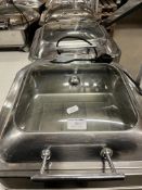 2 x square stainless steel roll-top chafing dishes/food warmers with glass windows,