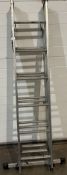 An 18-rung aluminium 4-way, 3-section combination ladder, length closed 1.90m, extended 3.