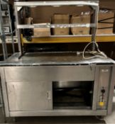 Stainless steel commercial 2-sliding-door hot cupboard with a 2-tier overhead heated gantry, 240V,