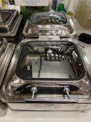 2 x square stainless steel roll-top chafing dishes/food warmers with glass windows,
