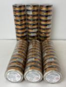 Approximately 60 tubs of NOIS Extreme slim nicotine pouches in black and orange packaging.