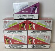25 x items - Five boxes of VAPLAY VP10000 10K vaping devices, 20mg/ml, each box containing 5 units,