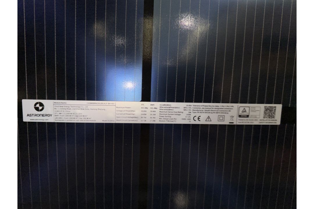 4 x Astronergy 455W bifacial solar panels, model CHSM48RN(DG)(BLH)/F-BH ...