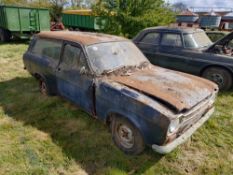 Mark 1 Ford Escort Estate, Blue (paint code CW) Reg: VVJ 214 G. Stored in open fronted garage.