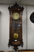 Mahogany Cased Vienna Wall Clock with Enamelled & Brass Face (no weights)