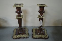 Pair of Copper Candlesticks with Plate Decoration