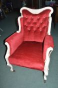 Victorian Ladies Wing Chair with Painted Mahogany Frame (requires some restoration)