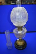 Victorian Oil Lamp with Clear Glass Font and Etched Glass Shade