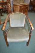 Oak Framed Tub Chair with Green Velour Upholstery