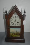 American Mantel Clock with Alpine Shepherd Scene on Glass