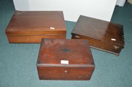 Wooden Workbox and 2x Cutlery Canteens Containing Assorted Cutlery