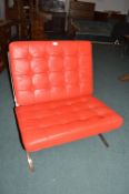 Vintage Red Leather Chrome Framed Barcelona Chair
