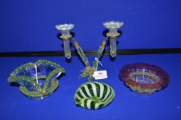 Victorian Coloured Glass Dishes and a Small Epergne