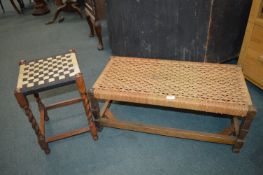 Double Seat Stool with Basketweave Seat