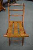 Small Victorian Mahogany Folding Chair with Tapestry Banded Seating
