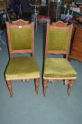 Pair of Edwardian Mahogany Dining Chairs with Green Upholstery