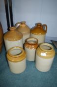 6x Stoneware Flagons and Jars