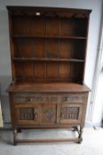 Small Victorian Oak Dresser with Carved Panels and Drawers