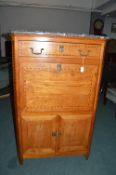 Inlaid Mahogany Dropdown Secretaire with Marble Top