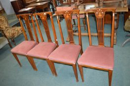 Set of Four Edwardian Inlaid Mahogany Dining Chairs with Marquetry and Mother of Pearl Inlay