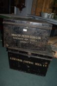 2x Metal Deed Boxes Major Peter Robson Sherrif of Hull 1926, and Kingston Cotton Mill Company