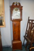 Oak & Mahogany Long Case Clock by M. Davis with Painted Face and Classical Scene