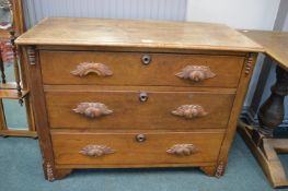 Victorian Oak Three Drawer Chest with Carved Drawer Pulls