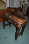 Victorian Carved Oak Console Table with Single Drawer and Carved Green Man & Animal Decoration